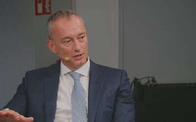 Board of Peace High Representative for Gaza Nickolay Mladenov speaks at the Munich Security Forum on February 13, 2026. (Screen capture/YouTube)